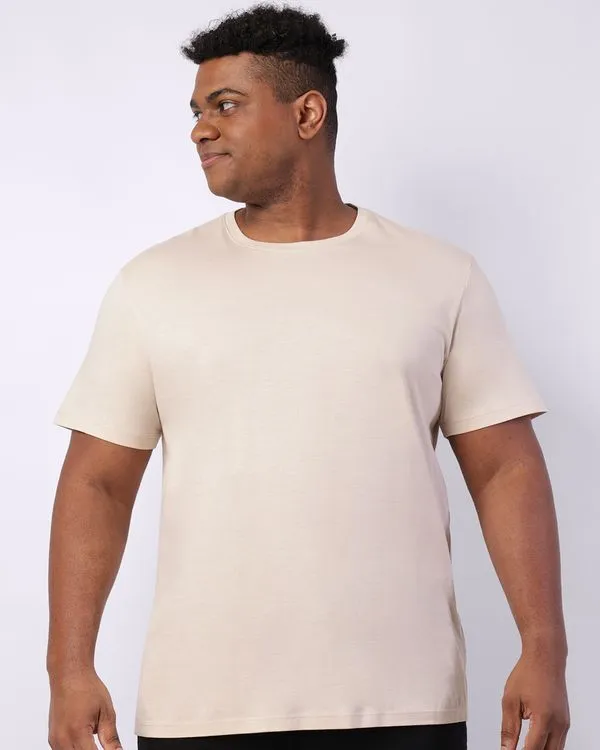 Camiseta Plus Size Masculina Algodão Peruano Bege G1