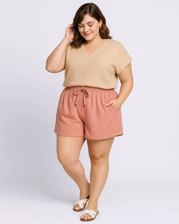 Short Plus Size Feminino Curto com Cordão Rosa G1