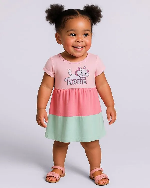 Vestido Bebê Disney Marie Três Marias Algodão Rosa 2