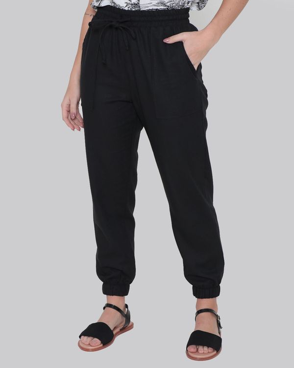 Calça Jogger Feminina Linho Lisa Preto 44