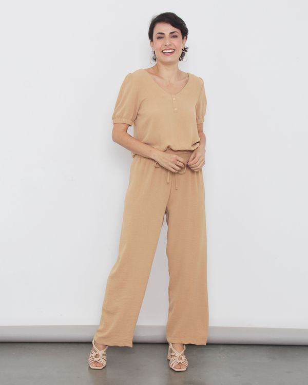 Calça Feminina Pantalona Com Amarração Bege M
