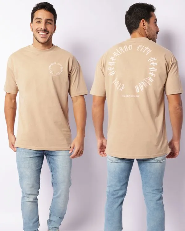 Camiseta Masculina Estampa Com Escrita Manga Curta Bege GG
