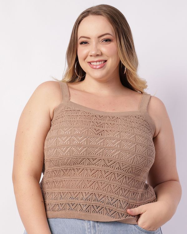 Regata Plus Size Feminina Tricô Bege G1