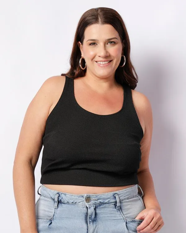 Regata Plus Size Feminina Texturizada Preta G3