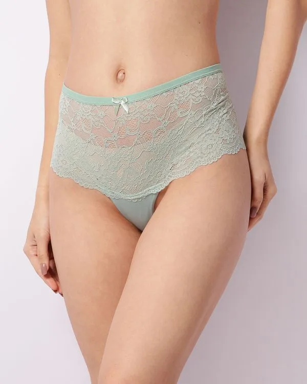 Calcinha Feminina Caleçon Cintura Alta Com Renda Verde P