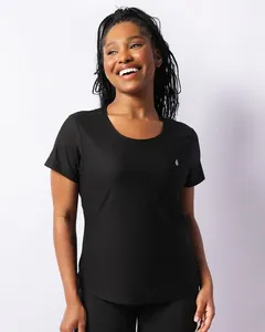 Blusa Fitness Feminina Barra Alongada Manga Curta Preto M