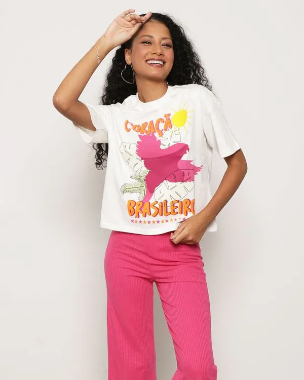 Camiseta Feminina Estampa Manga Curta Off White P