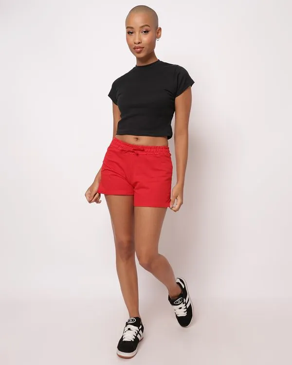 Short Feminino Curto Moletinho Com Bolsos Vermelho G
