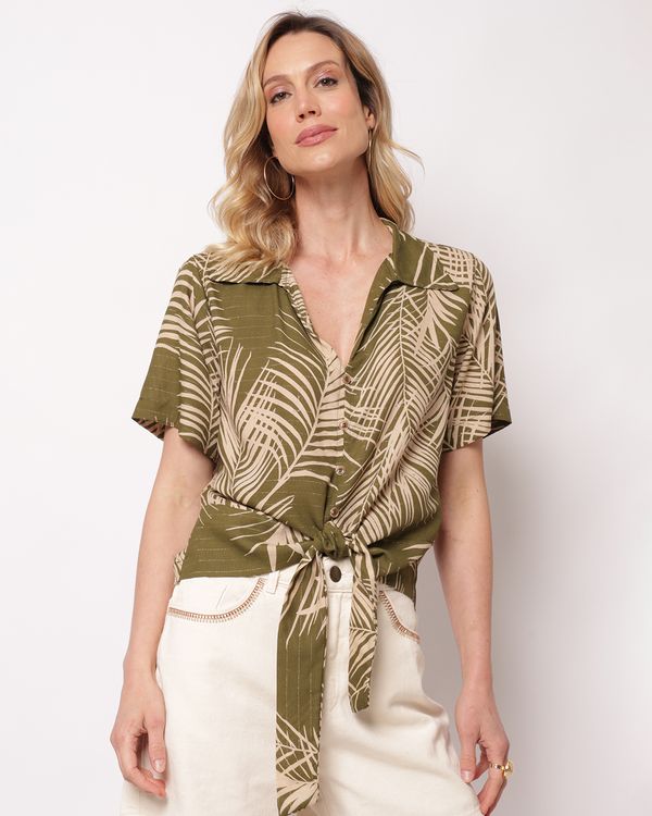 Camisa Feminina Viscose Estampada com Lurex Verde G