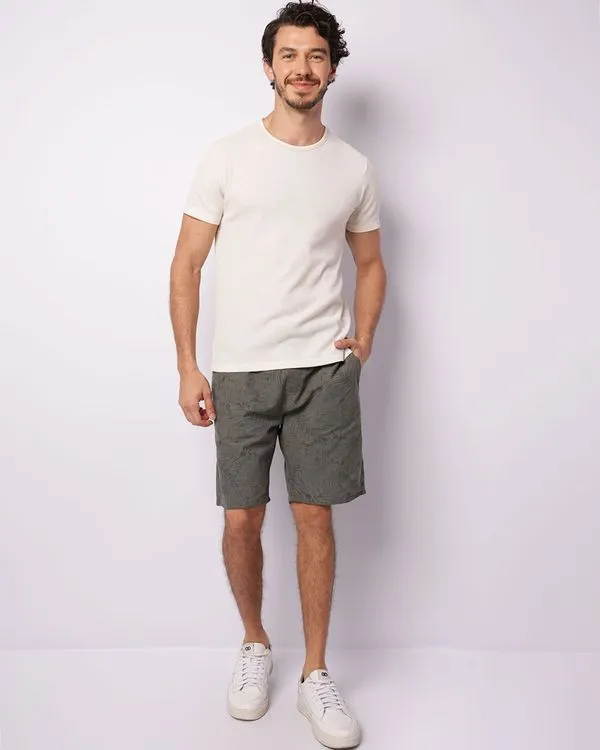 Bermuda Sarja Masculina Estampada Folhagem Verde GG