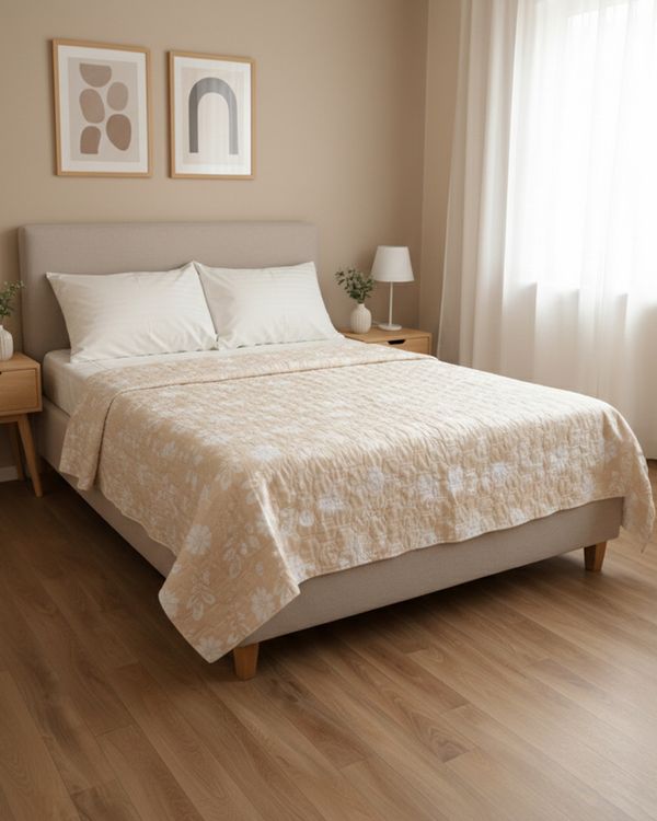 Colcha Casal Com Viés Arte & Cazza 200cm x2,40cm Estampada Floral Laranja UN