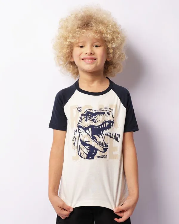 Camiseta Infantil Estampa Dinossauro Manga Curta Off White 8