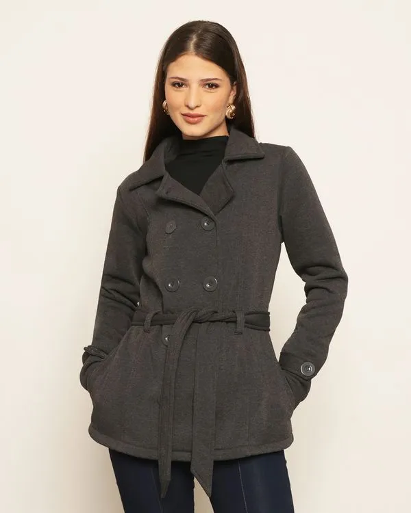 Casaco Feminino Moletom Com Cinto Cinza GG