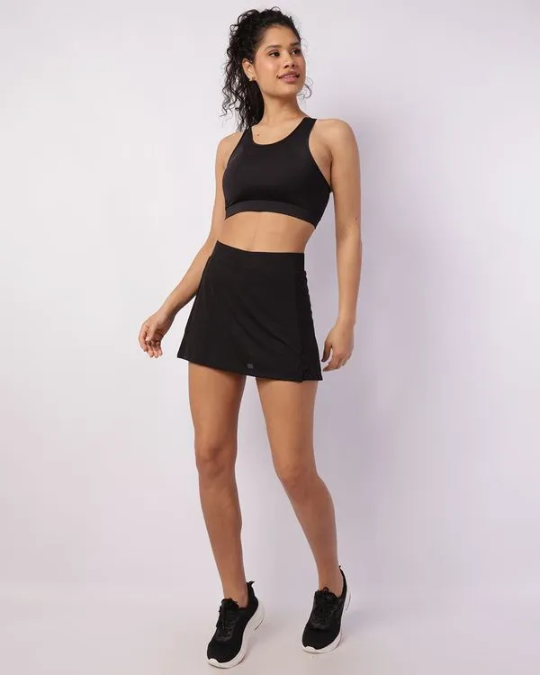 Short Saia Fitness Feminino Fitter com Sobreposição Furadinho Preto G