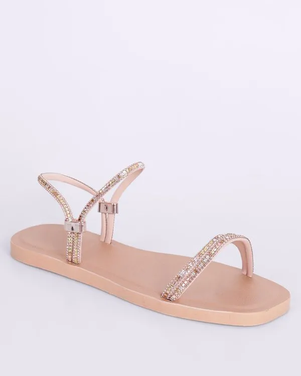 Sandália Rasteira Feminina Donatta Tiras com Strass Rosa 36/37