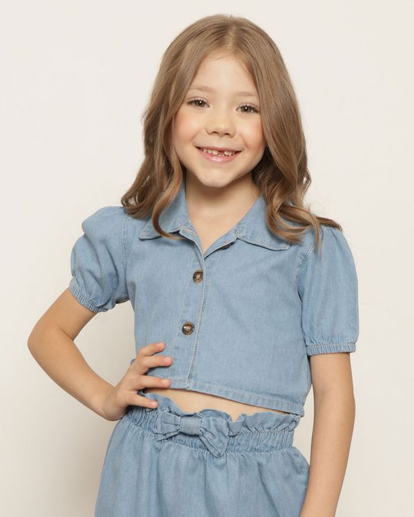 Camisa Infantil Liocel Cropped Manga Curta Azul 6