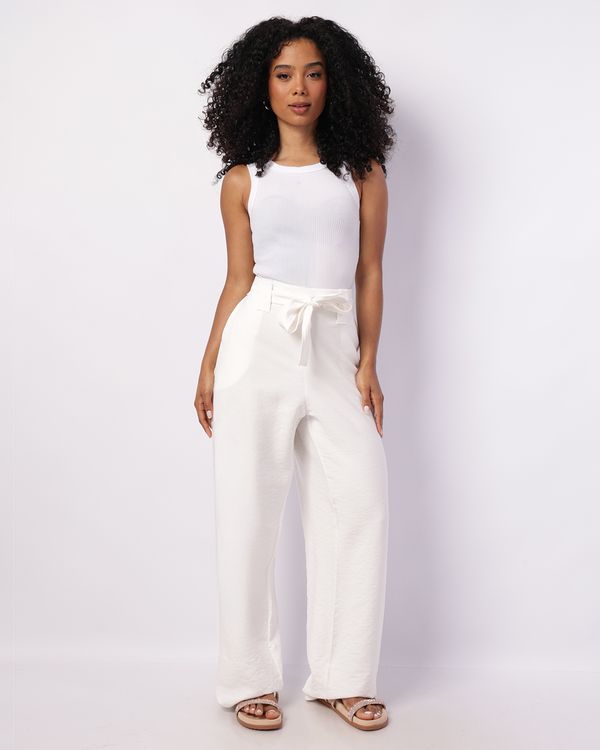 Calça Feminina Pantalona Viscose com Bolsos Laço Branca P
