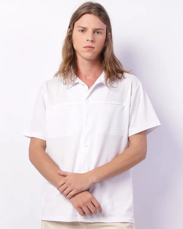Camisa Masculina Manga Curta Piquet Bolsos Branca GG