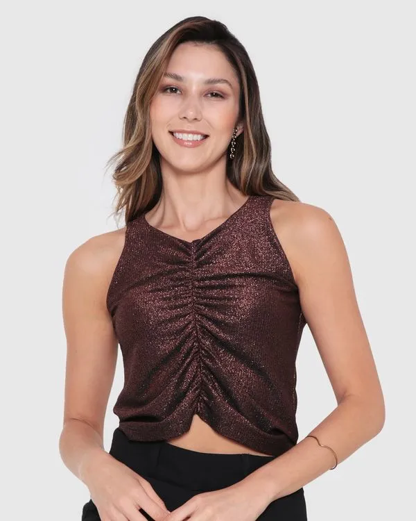 Regata Feminina Lurex Decote Franzido Cobre G