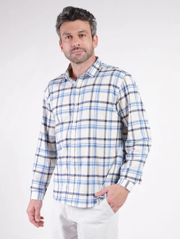 Camisa Xadrez Manga Longa Masculina AZUL G