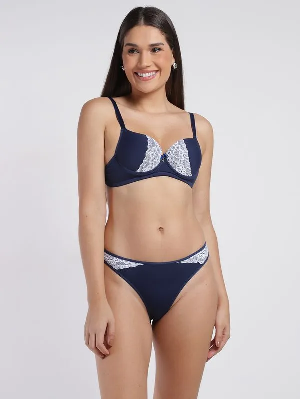 Conjunto Lingerie Com Bojo Feminino MARINHO/BRANCO G