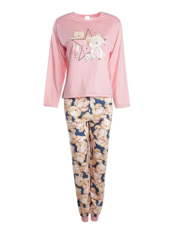 Pijama Longo Estampado Feminino CORAL/MARINHO M
