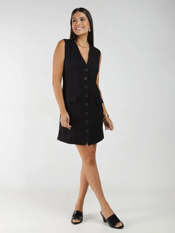 Vestido Alfaiataria Com Botões Feminino PRETO P