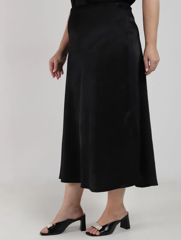 Saia Midi Acetinada Plus Size Feminina PRETO G1