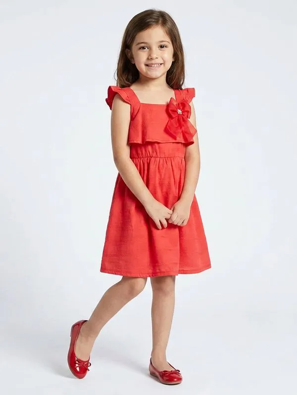 Vestido Plano Infantil Para Menina - VERMELHO 4