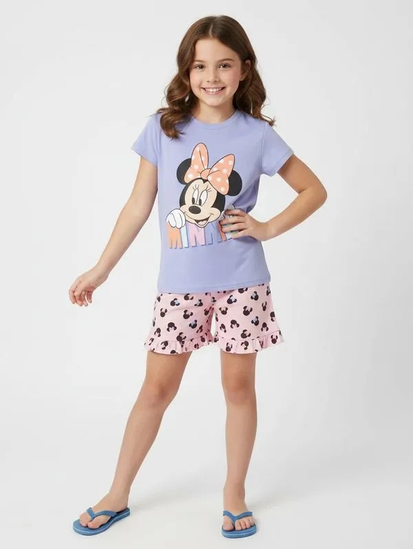 Pijama Curto Minnie Infantil Para Menina - AZUL/ROSA 4