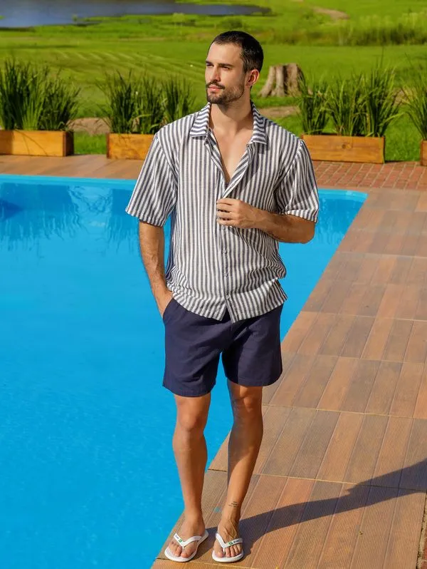 Camisa Oversized Listrada Masculina AZUL G