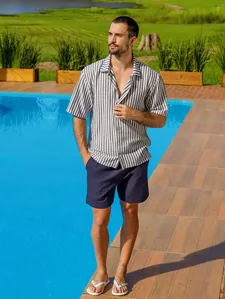 Camisa Oversized Listrada Masculina AZUL G