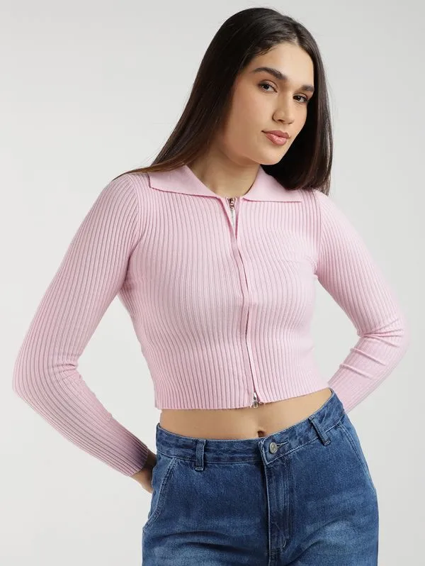Blusa Tricot Gola Polo Feminina ROSA P