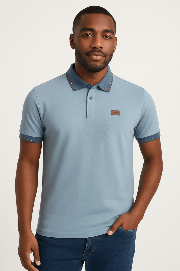 Polo Piquet Gola Trabalhada Masculina AZUL GG
