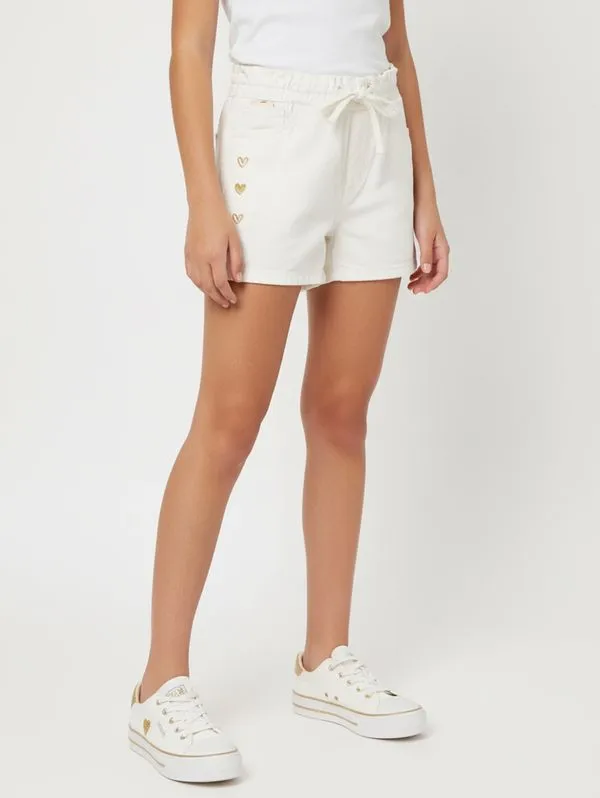 Short Sarja Bordado Coração Juvenil Para Menina - OFF WHITE 12