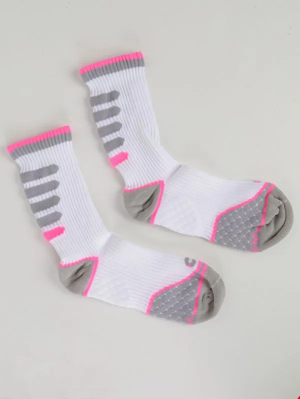 Meia Poliamida Cano Longo Esportiva Feminina BRANCO/CINZA/ROSA