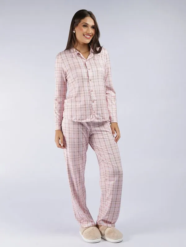Pijama Suede Americano Xadrez Feminino ROSA P