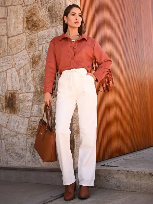 Calça Sarja Reta Sawary Feminina OFF WHITE 38
