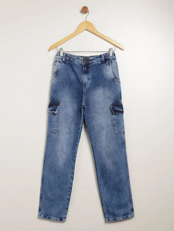 Calça Jeans Cargo Juvenil Para Menino - AZUL 12