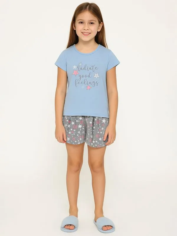 Pijama Curto Juvenil Para Menina - AZUL 14