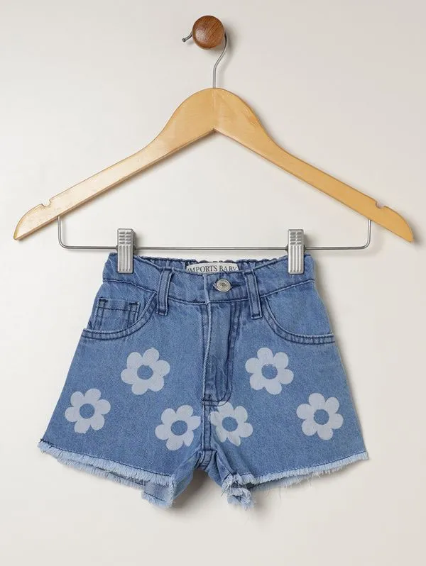 Short Jeans Estampado Infantil Para Menina - AZUL 6