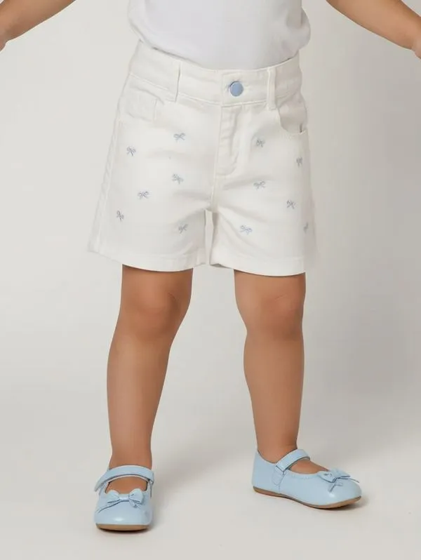 Short Sarja Com Bordado Infantil Para Menina- OFF WHITE 1