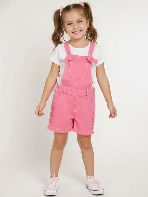 Jardineira Jeans Infantil Para Menina - ROSA 6