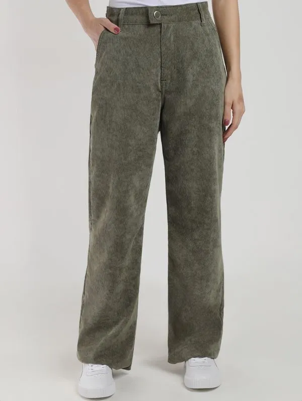 Calça Veludo Wide Leg Feminina VERDE 40