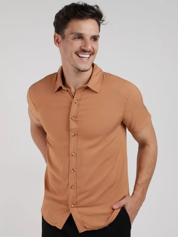 Camisa Manga Curta Masculina MARROM P