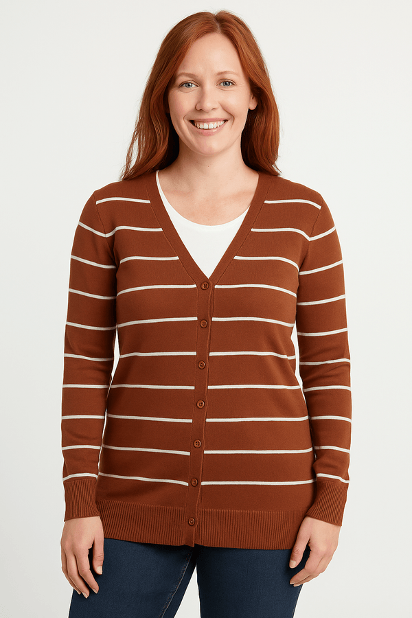 Cardigan Tricot Feminino CARAMELO/CARAMELO/OFF WHITE G