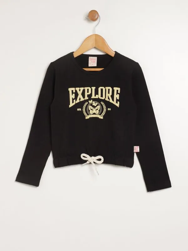 Blusa Manga Longa Infantil Para Menina - PRETO 10