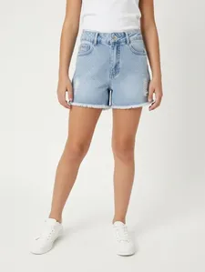 Short Jeans Com Puídos Juvenil Para Menina - AZUL 16