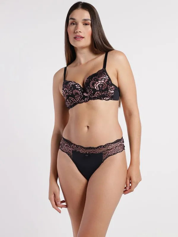 Conjunto Lingerie Fio Duplo Feminino PRETO/ROSE G