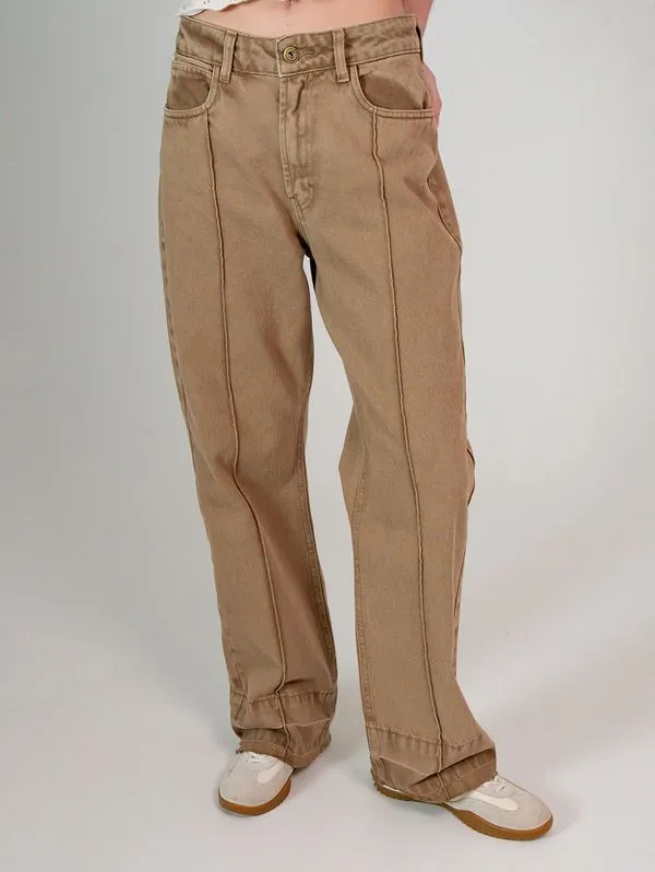 Calça de sarja reta com friso Natural 34